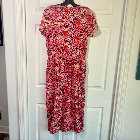 Nic+Zoe BLURRED FLORAL SHORT SLEEVE SIDE SLIT MIDI DRESS pink XS - Picture 6 of 7